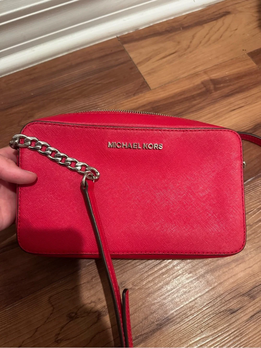 MICHAEL KORS Red Leather Chain-Trim Crossbody